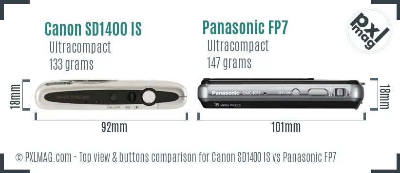 Canon SD1400 IS vs Panasonic FP7 top view buttons comparison