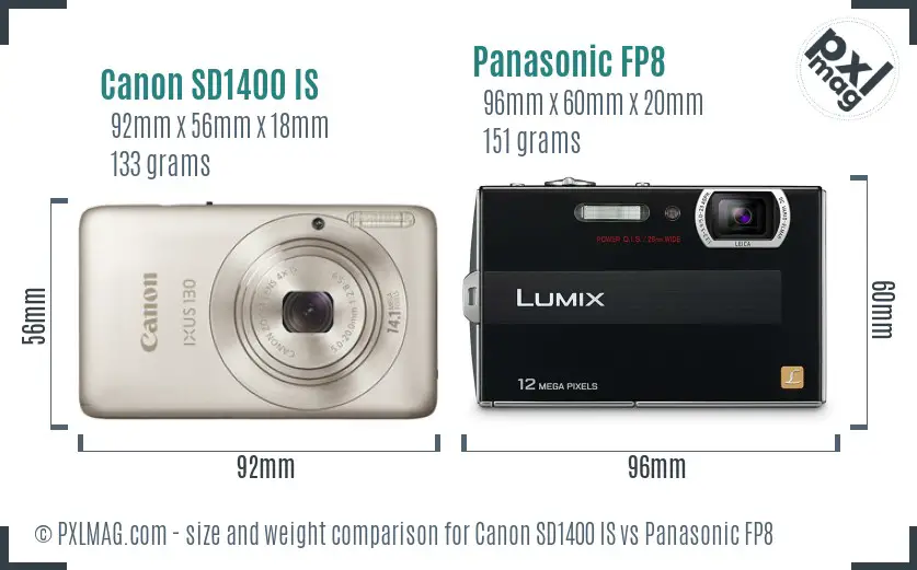 Canon SD1400 IS vs Panasonic FP8 size comparison