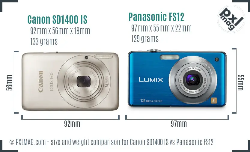Canon SD1400 IS vs Panasonic FS12 size comparison