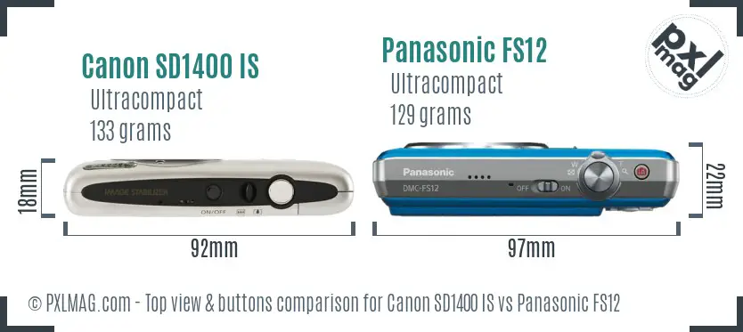 Canon SD1400 IS vs Panasonic FS12 top view buttons comparison