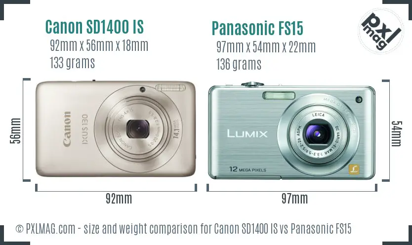 Canon SD1400 IS vs Panasonic FS15 size comparison