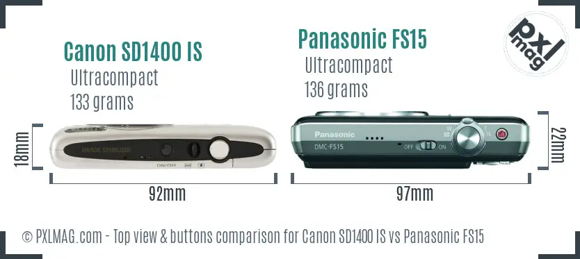 Canon SD1400 IS vs Panasonic FS15 top view buttons comparison