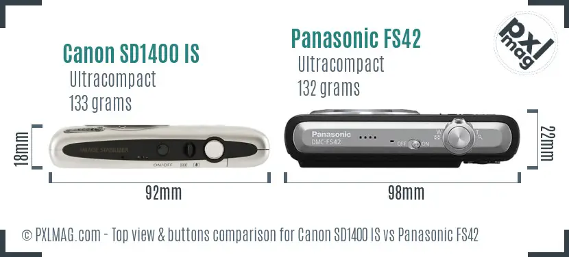 Canon SD1400 IS vs Panasonic FS42 top view buttons comparison Canon SD1400 IS vs Panasonic FS42 top view buttons comparison