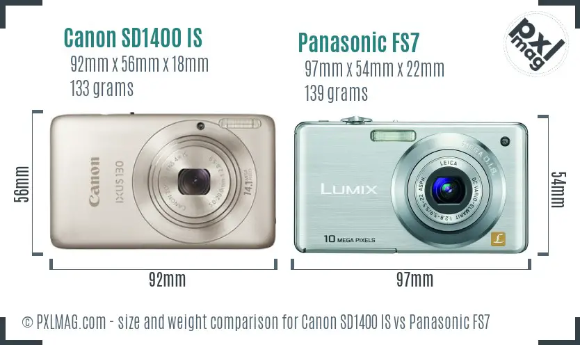 Canon SD1400 IS vs Panasonic FS7 size comparison