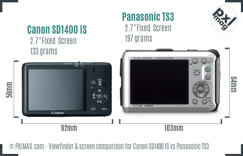 Canon SD1400 IS vs Panasonic TS3 Screen and Viewfinder comparison