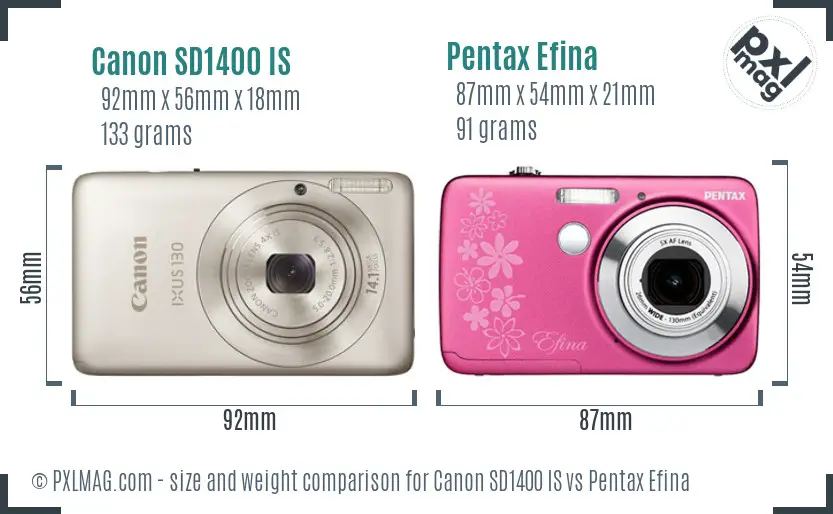 Canon SD1400 IS vs Pentax Efina size comparison