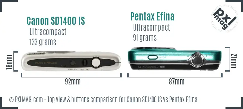 Canon SD1400 IS vs Pentax Efina top view buttons comparison