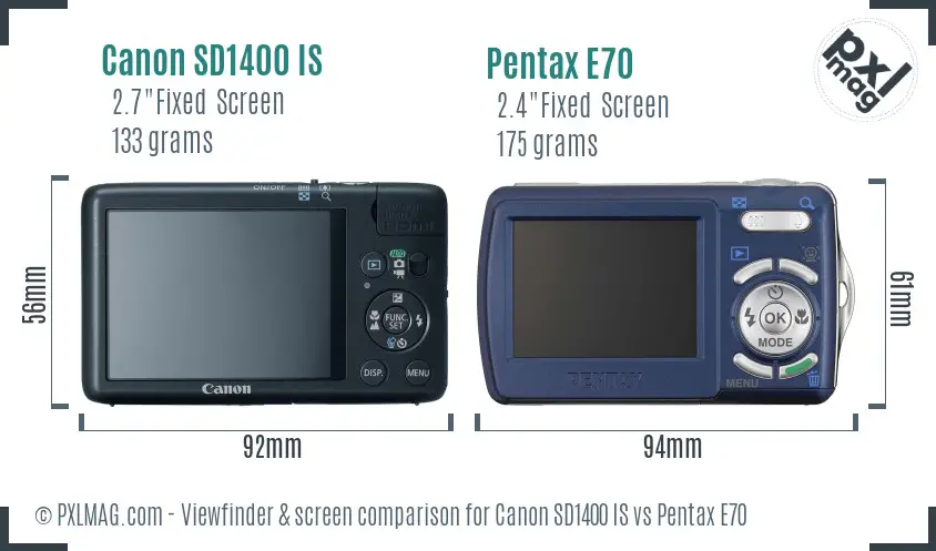 Canon SD1400 IS vs Pentax E70 Screen and Viewfinder comparison