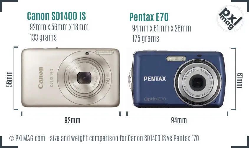 Canon SD1400 IS vs Pentax E70 size comparison