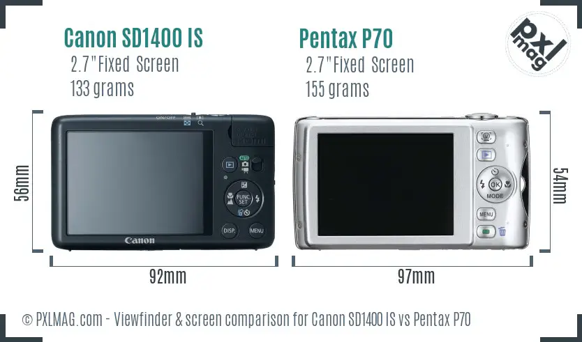 Canon SD1400 IS vs Pentax P70 Screen and Viewfinder comparison