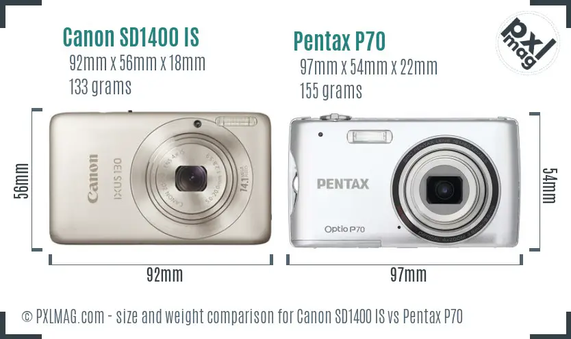 Canon SD1400 IS vs Pentax P70 size comparison
