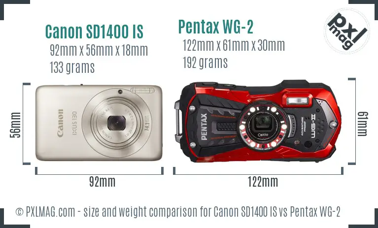 Canon SD1400 IS vs Pentax WG-2 size comparison