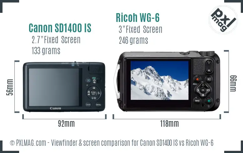 Canon SD1400 IS vs Ricoh WG-6 Screen and Viewfinder comparison
