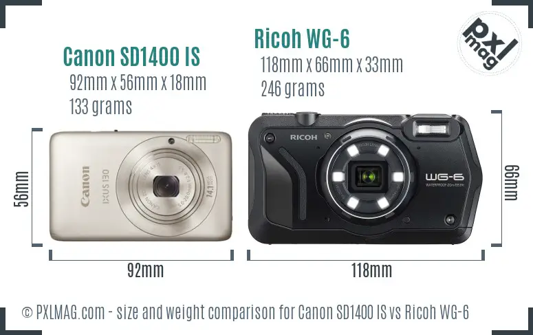 Canon SD1400 IS vs Ricoh WG-6 size comparison