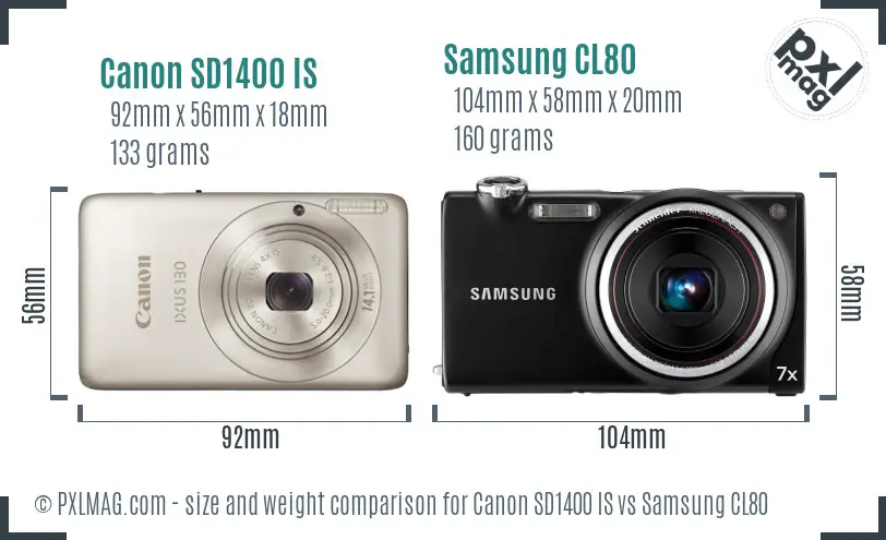 Canon SD1400 IS vs Samsung CL80 size comparison
