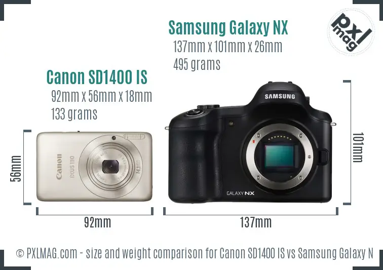 Canon SD1400 IS vs Samsung Galaxy NX size comparison