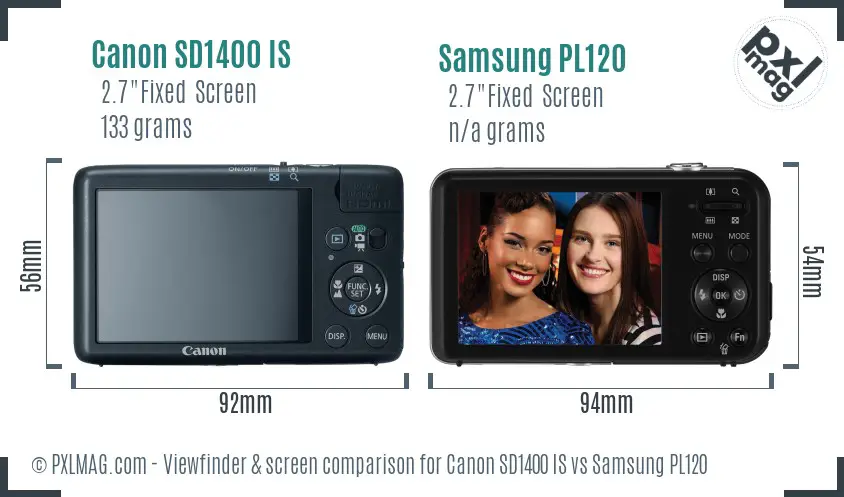 Canon SD1400 IS vs Samsung PL120 Screen and Viewfinder comparison