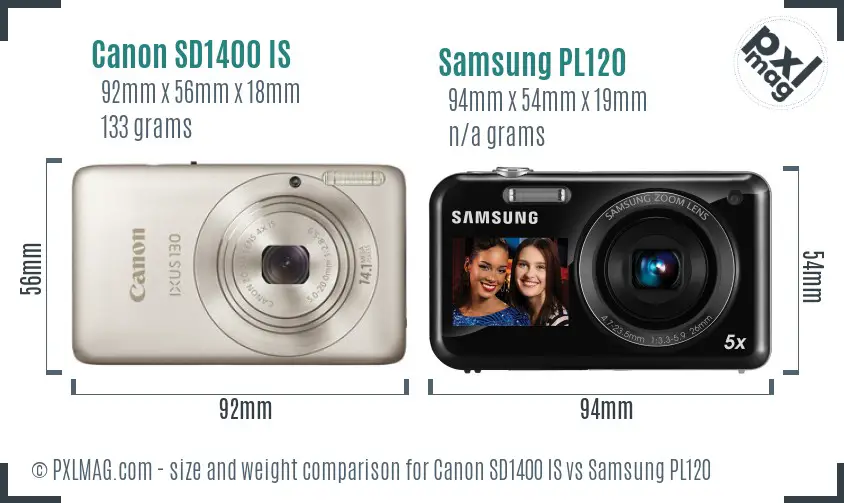 Canon SD1400 IS vs Samsung PL120 size comparison