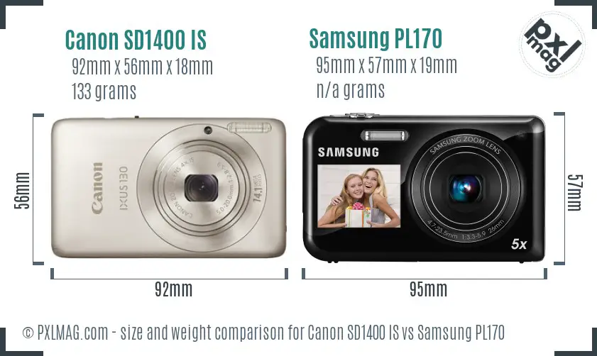 Canon SD1400 IS vs Samsung PL170 size comparison