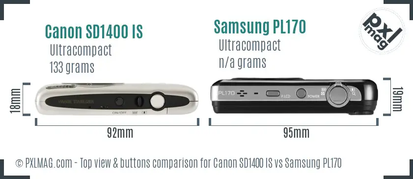 Canon SD1400 IS vs Samsung PL170 top view buttons comparison