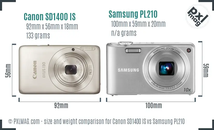 Canon SD1400 IS vs Samsung PL210 size comparison