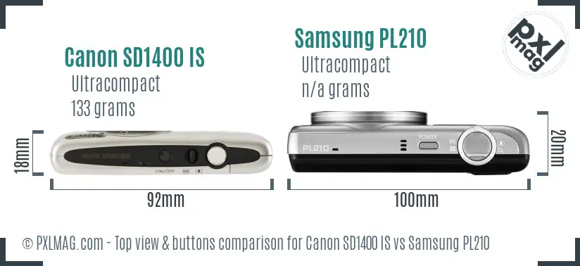 Canon SD1400 IS vs Samsung PL210 top view buttons comparison