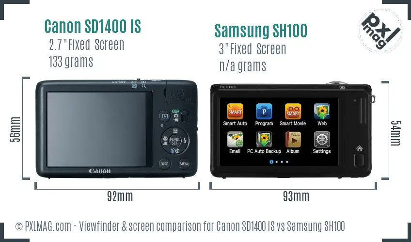 Canon SD1400 IS vs Samsung SH100 Screen and Viewfinder comparison