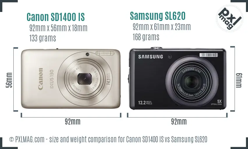 Canon SD1400 IS vs Samsung SL620 size comparison