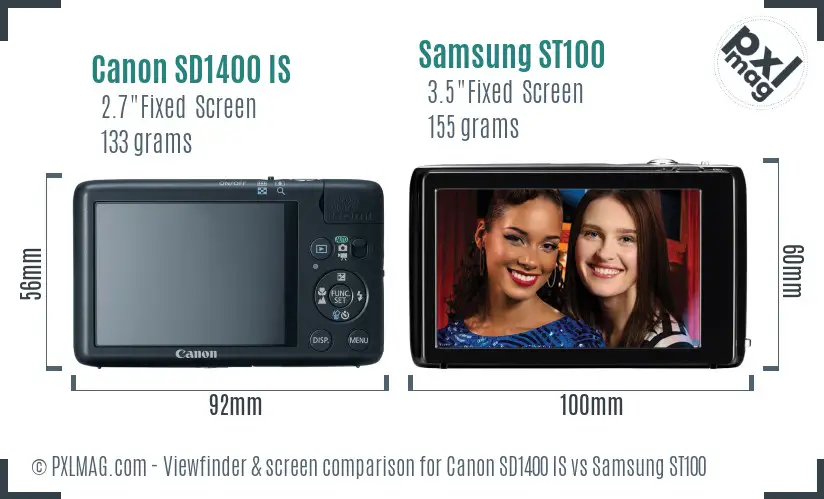 Canon SD1400 IS vs Samsung ST100 Screen and Viewfinder comparison