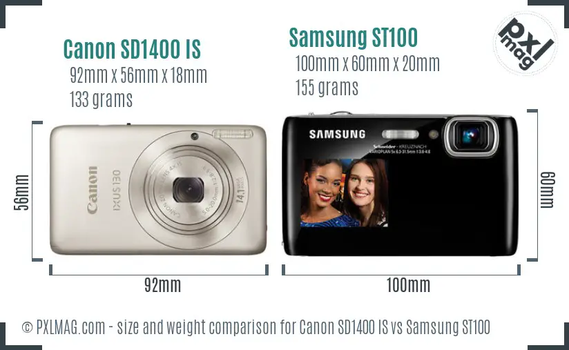Canon SD1400 IS vs Samsung ST100 size comparison