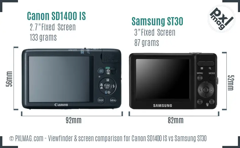 Canon SD1400 IS vs Samsung ST30 Screen and Viewfinder comparison