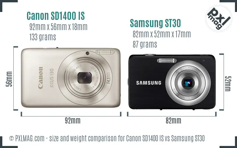 Canon SD1400 IS vs Samsung ST30 size comparison