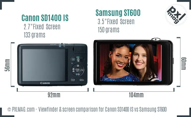 Canon SD1400 IS vs Samsung ST600 Screen and Viewfinder comparison