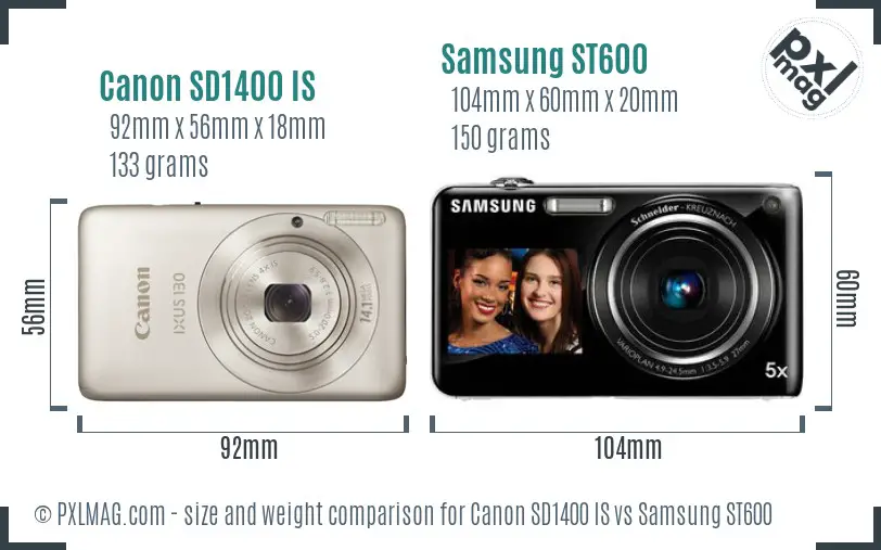 Canon SD1400 IS vs Samsung ST600 size comparison