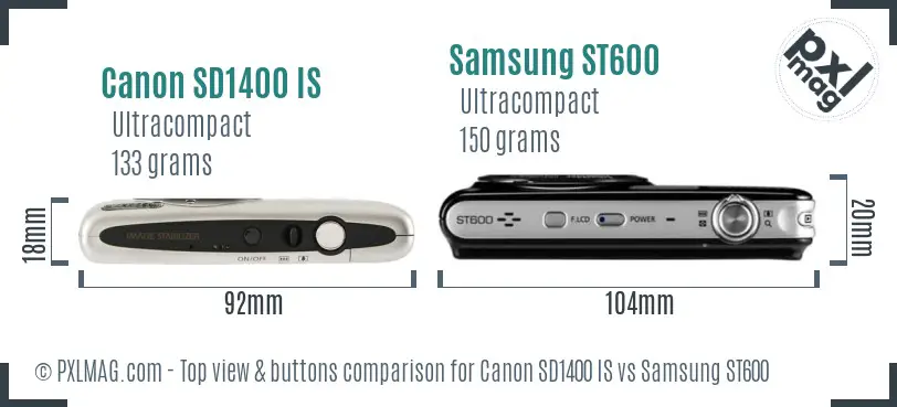 Canon SD1400 IS vs Samsung ST600 top view buttons comparison