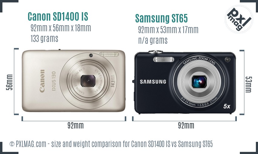 Canon SD1400 IS vs Samsung ST65 size comparison Canon SD1400 IS vs Samsung ST65 size comparison
