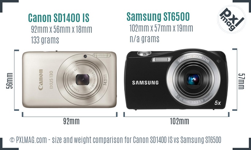 Canon SD1400 IS vs Samsung ST6500 size comparison