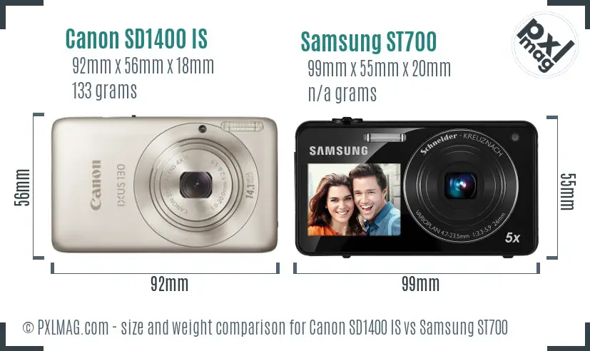 Canon SD1400 IS vs Samsung ST700 size comparison Canon SD1400 IS vs Samsung ST700 size comparison