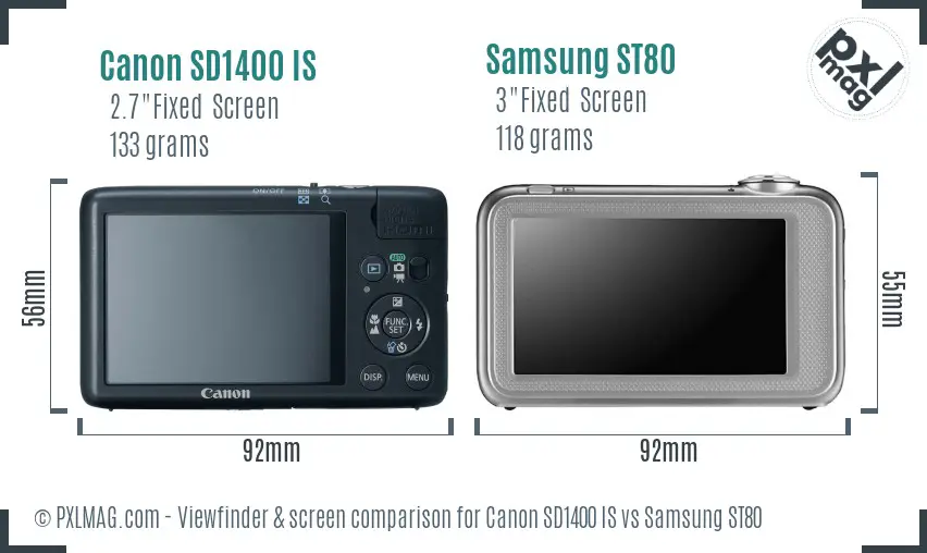 Canon SD1400 IS vs Samsung ST80 Screen and Viewfinder comparison