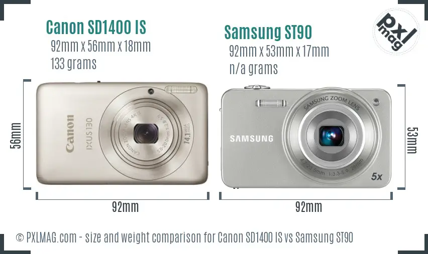 Canon SD1400 IS vs Samsung ST90 size comparison Canon SD1400 IS vs Samsung ST90 size comparison
