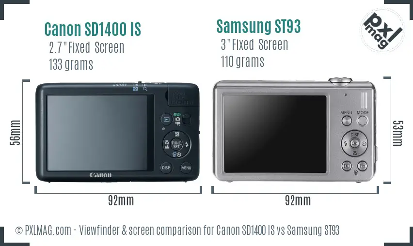 Canon SD1400 IS vs Samsung ST93 Screen and Viewfinder comparison