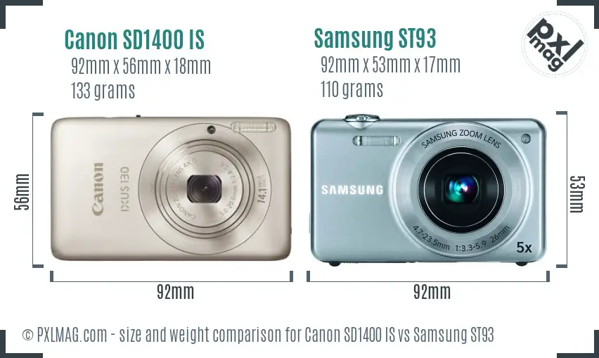 Canon SD1400 IS vs Samsung ST93 size comparison