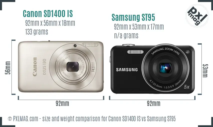 Canon SD1400 IS vs Samsung ST95 size comparison