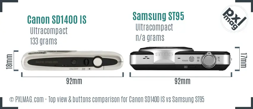 Canon SD1400 IS vs Samsung ST95 top view buttons comparison