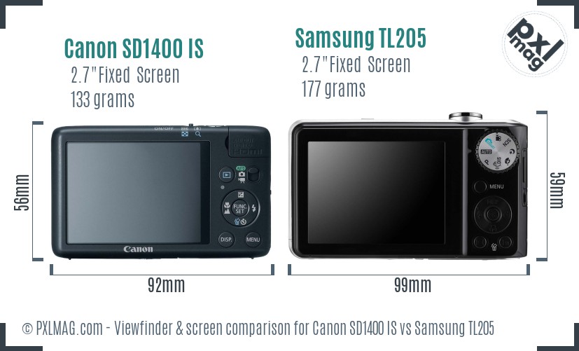 Canon SD1400 IS vs Samsung TL205 Screen and Viewfinder comparison