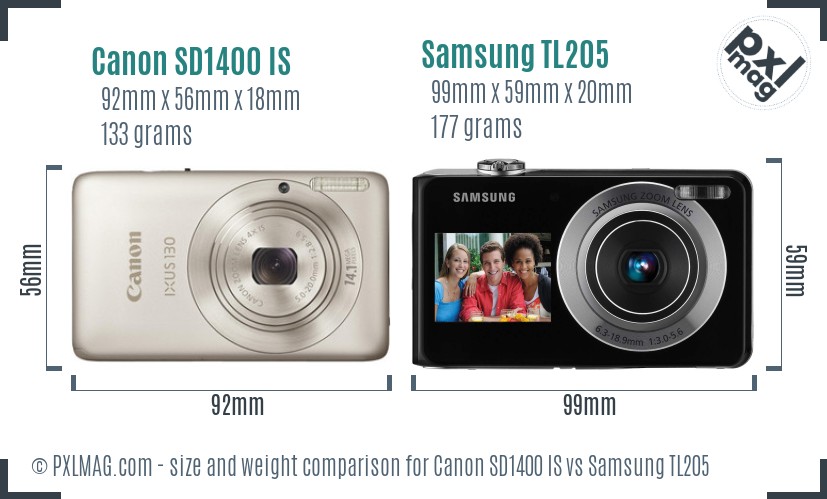 Canon SD1400 IS vs Samsung TL205 size comparison