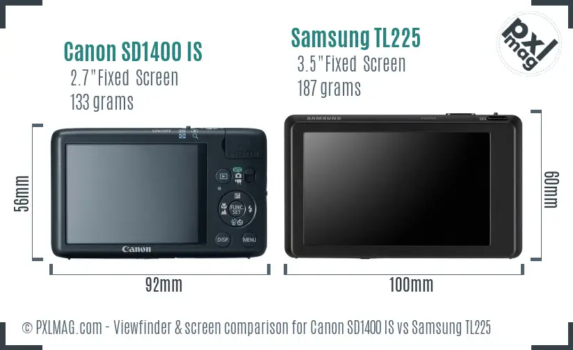 Canon SD1400 IS vs Samsung TL225 Screen and Viewfinder comparison