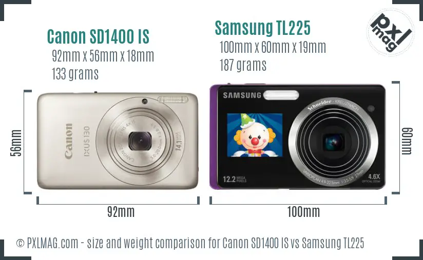Canon SD1400 IS vs Samsung TL225 size comparison