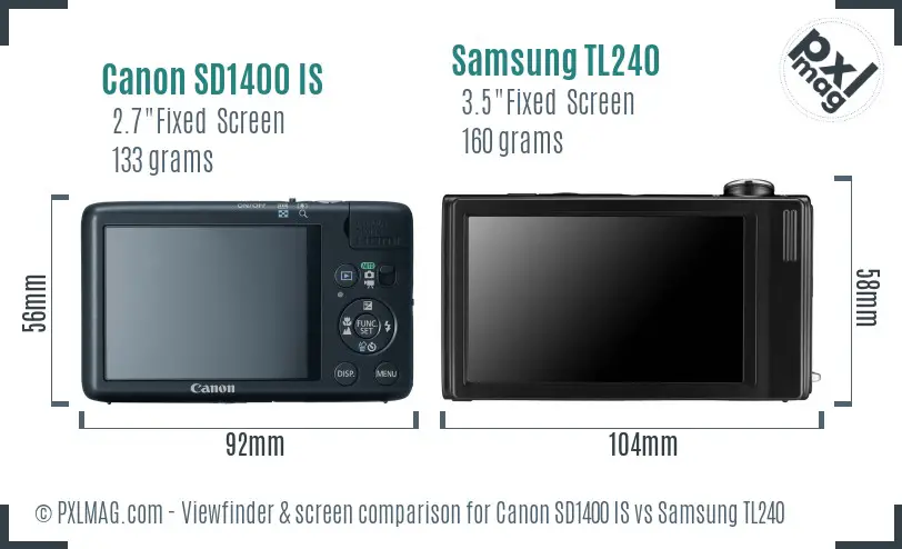 Canon SD1400 IS vs Samsung TL240 Screen and Viewfinder comparison