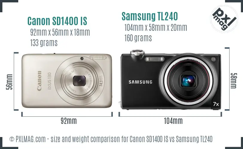 Canon SD1400 IS vs Samsung TL240 size comparison